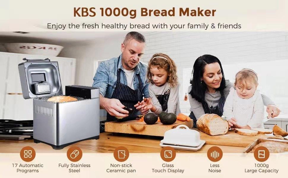  KBS Automatic 19 in 1 Bread Machine, 2LB Bread Maker with Fully  Stainless, Dough Maker, 3 Crust Colors & 3 Loaf Sizes, 15H Timer and 1H  Keep Warm Setting, Recipes and