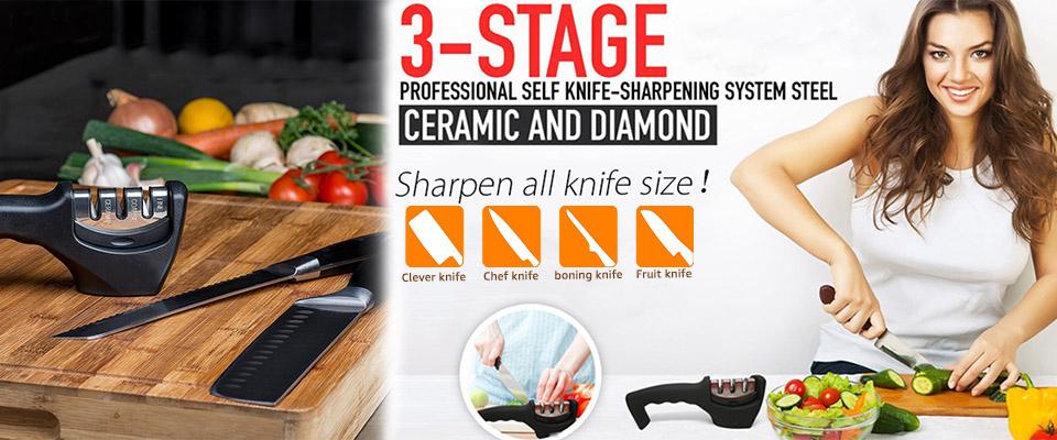 Kijor Home 3-Stage Knife Sharpener with Scissor Sharpener and Cut Resistant  Glove