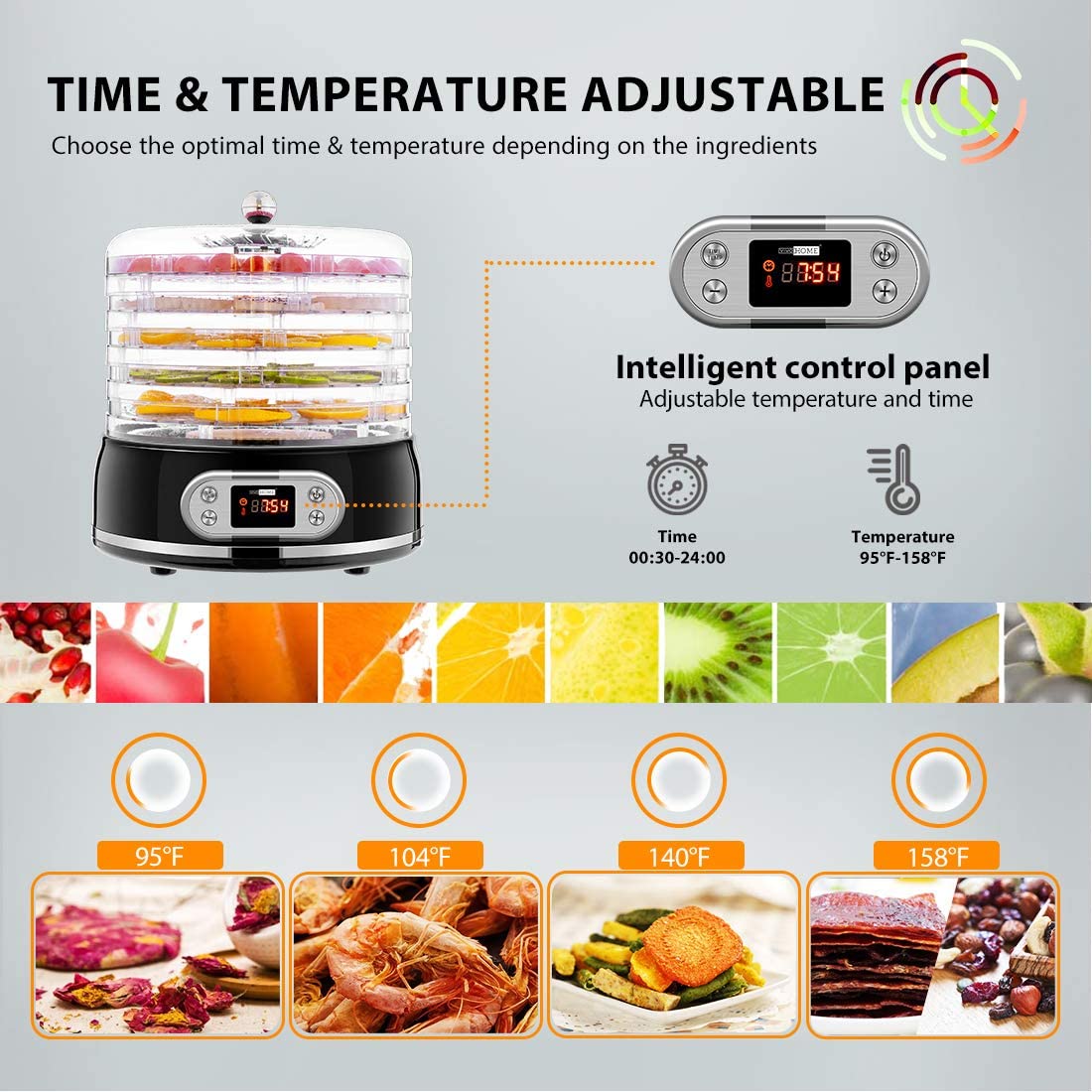 5 Tier Food Dehydrator with Adjustable Temperature Controls