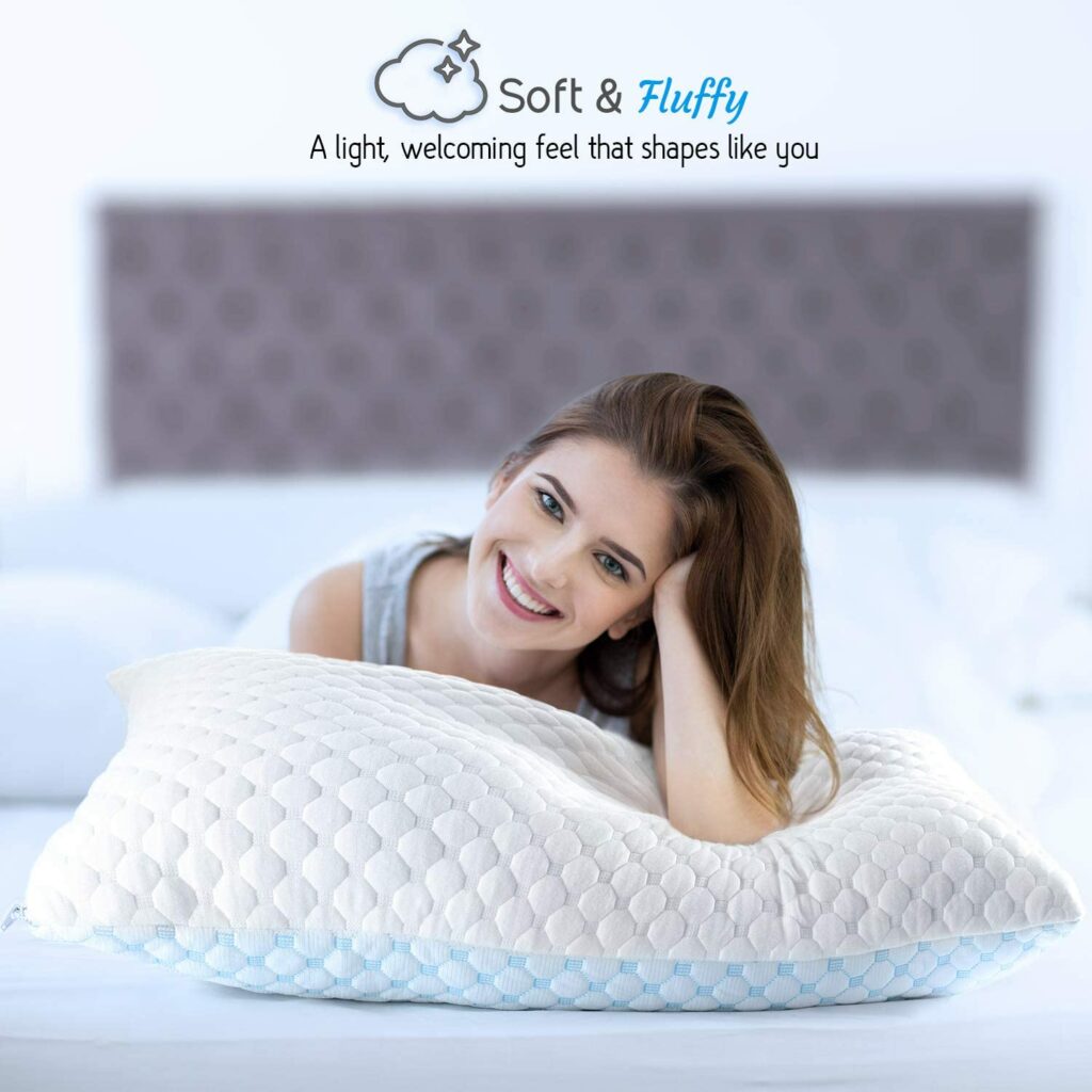 BreezoFluff Memory Foam, Gel-Infused Cooling Pillow with Heat and