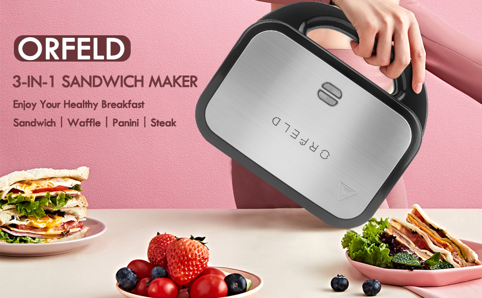 ORFELD Sandwich Maker, Panini Press Grill, 750 Watt 3 In 1 Detachable