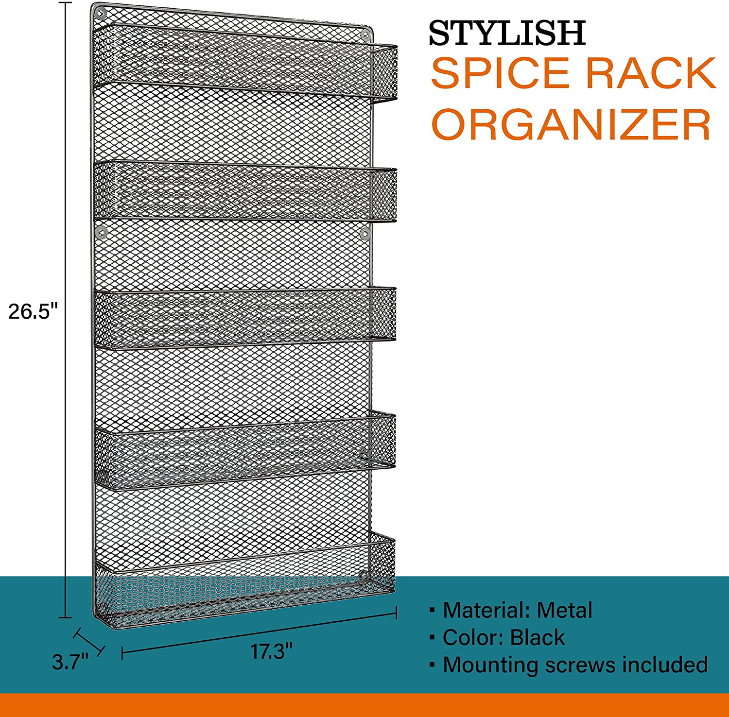 Spice Rack Organizer – Space Saving Wall Mount 5-Tier Wire Shelves for  Pantry or Cabinets – Kitchen Organization and Storage by Home-Complete  (Black)