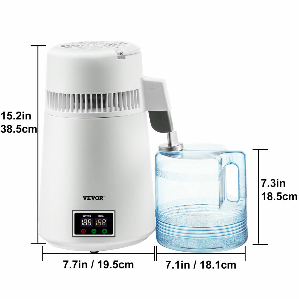  VEVOR Water Distiller, 1.1 Gal Distilled Water Machine, 750W  Pure Water Distilling w/BPA Free Plastic Container, Water Distillation Kit  w/Button, Countertop Distilled Water Maker for Home, White: Home & Kitchen