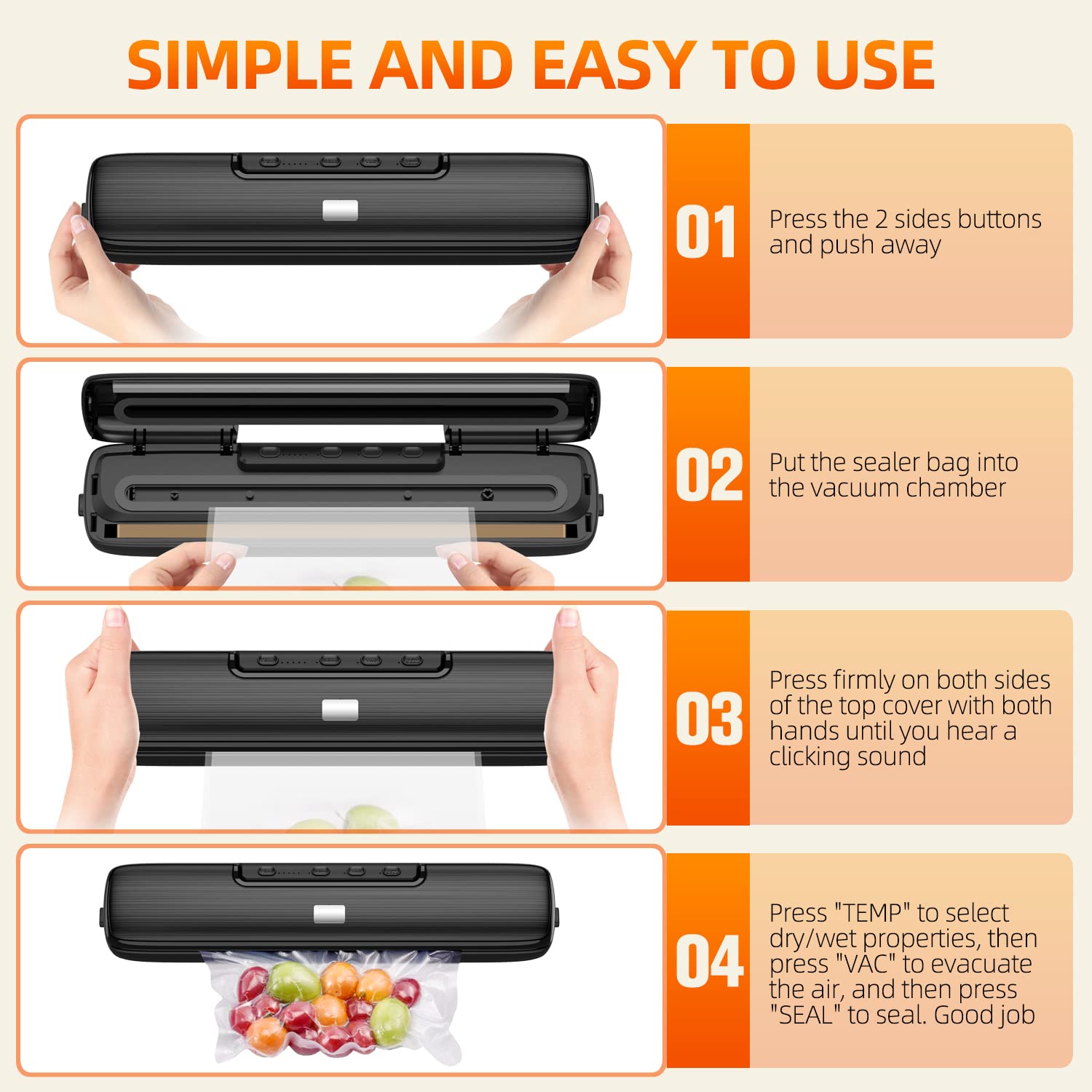 Fully Automatic Vacuum Sealer Machine， Hands-Free Operation， 5