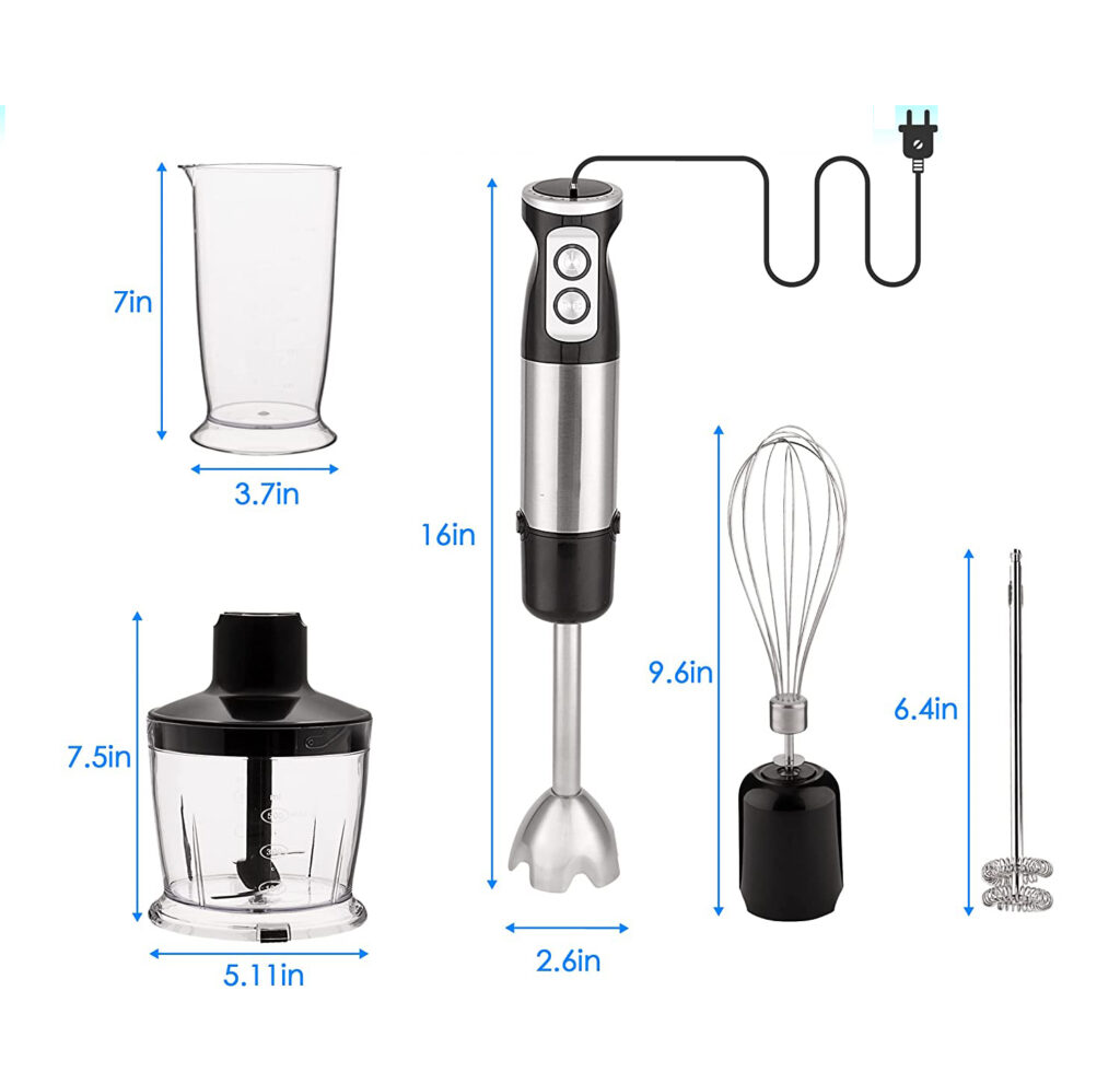 MixxoPure 4-in-1 High Power 1200W Immersion Hand Stick Blender Mixer, 6  Adjustable Speed, Comes with Chopper and Smoothie Blades, Stainless Steel  Ice Blades - Vysta Home