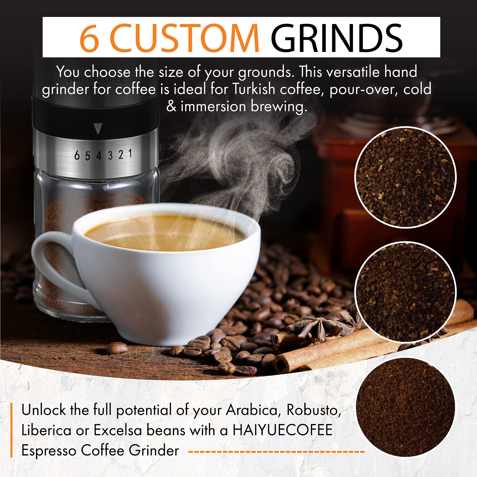 Perfectgrind Manual Coffee Grinder with 6 Adjustable Grind Settings,Strong  Ceramic Burr, Rust-free Material,Makes Up to 3 Tablespoons per Grind -  Vysta Home