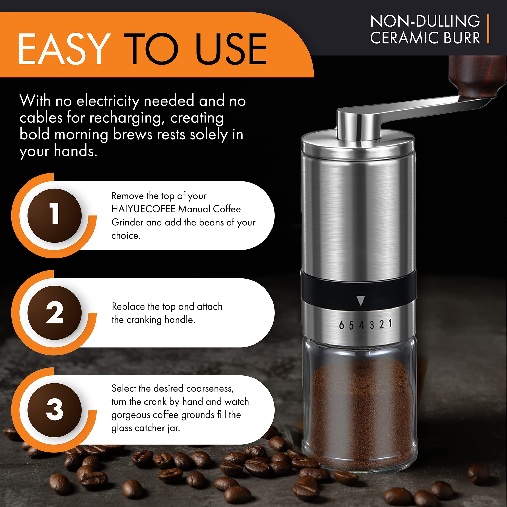 Perfectgrind Manual Coffee Grinder with 6 Adjustable Grind Settings,Strong  Ceramic Burr, Rust-free Material,Makes Up to 3 Tablespoons per Grind -  Vysta Home