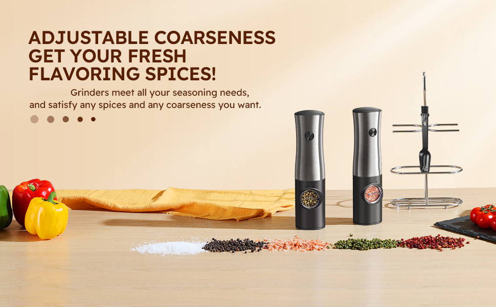 SpiceSurge Electric Salt and Pepper Grinder - One-Click Precision,  Stainless Steel Finish, Customizable Coarseness - Vysta Home