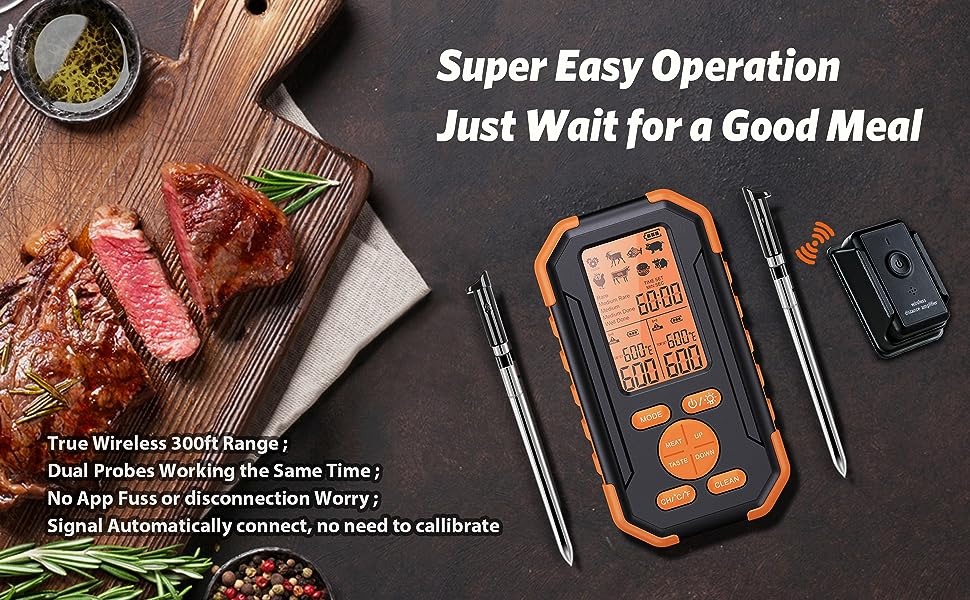 HearthMate Wireless Meat Thermometer - Advanced Bluetooth Connectivity,  Dual Probe, Perfect for BBQ, Smoker, and Oven - Vysta Home