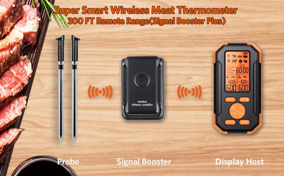 Truly Wireless Cooking Thermometer Meat Barbecue Bluetooth Remote Monitor  300ft